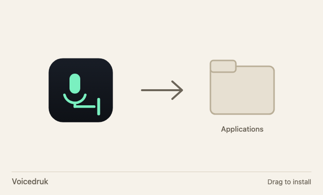 Вікно DMG з іконкою Voicedruk і папкою Applications